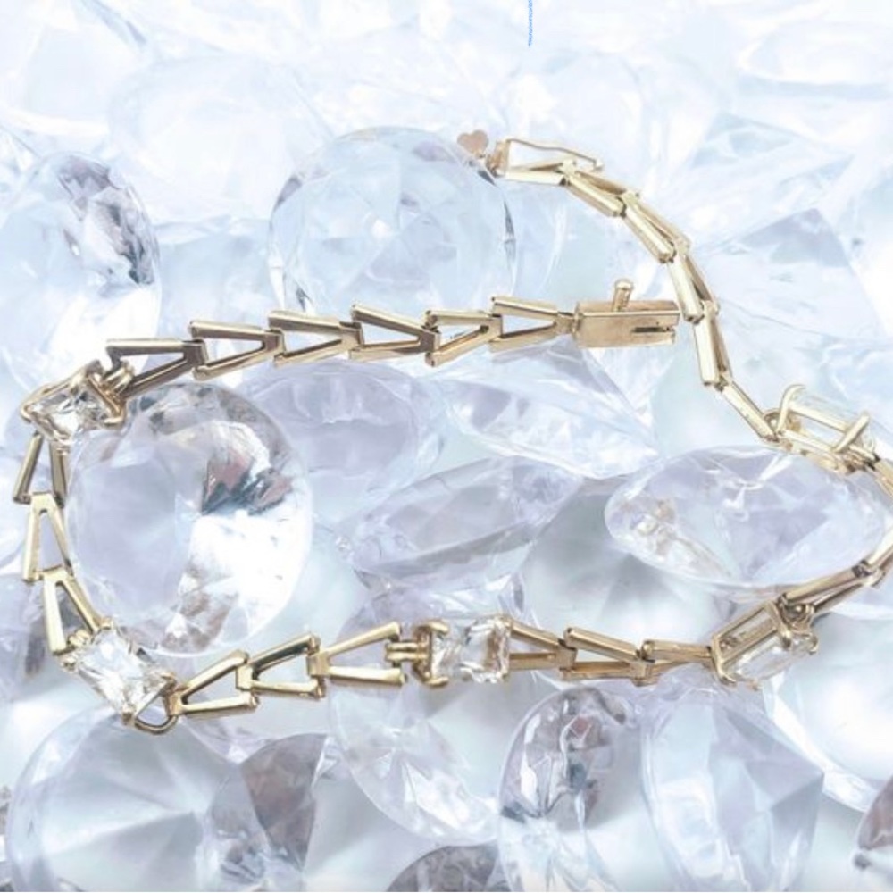 14K Yellow Gold w/ White Sapphire Vintage Bracelet